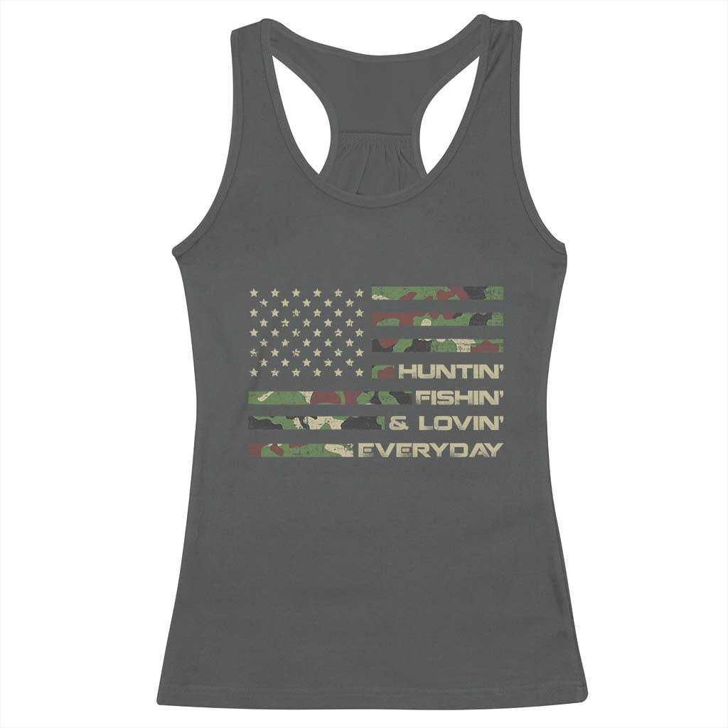 Hunting Fishing Loving Racerback Tank Top Hunter Fisher Camo American Flag