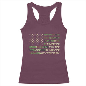 Hunting Fishing Loving Racerback Tank Top Hunter Fisher Camo American Flag