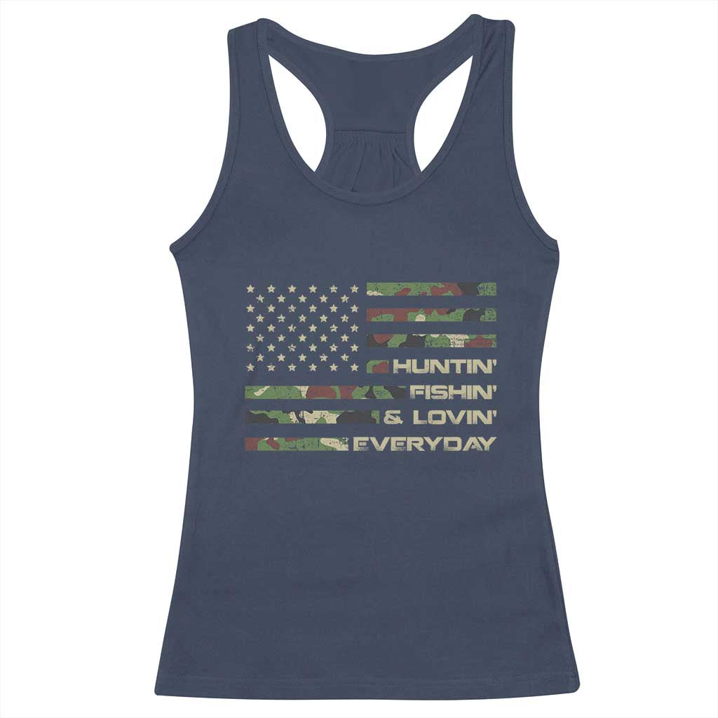 Hunting Fishing Loving Racerback Tank Top Hunter Fisher Camo American Flag