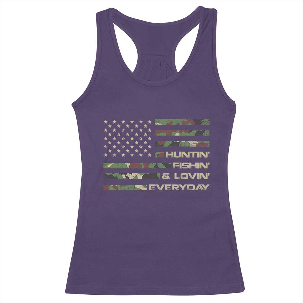 Hunting Fishing Loving Racerback Tank Top Hunter Fisher Camo American Flag