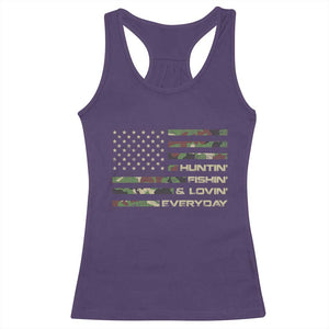 Hunting Fishing Loving Racerback Tank Top Hunter Fisher Camo American Flag