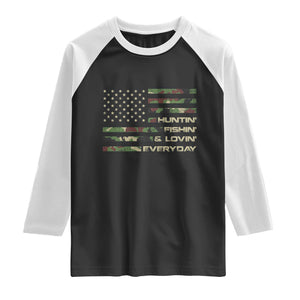 Hunting Fishing Loving Raglan Shirt Hunter Fisher Camo American Flag