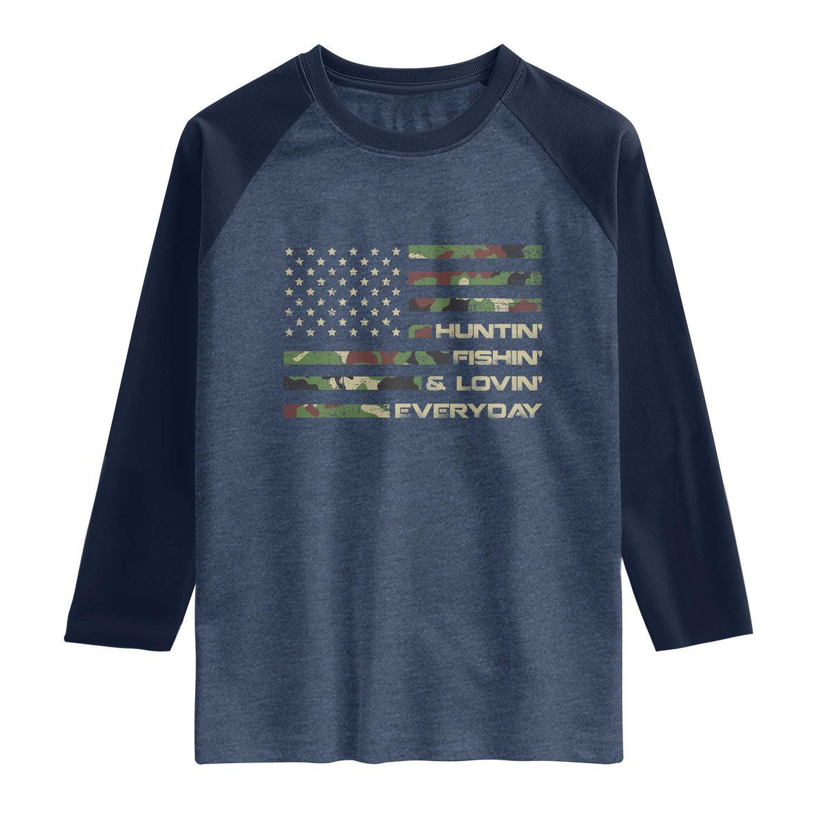 Hunting Fishing Loving Raglan Shirt Hunter Fisher Camo American Flag