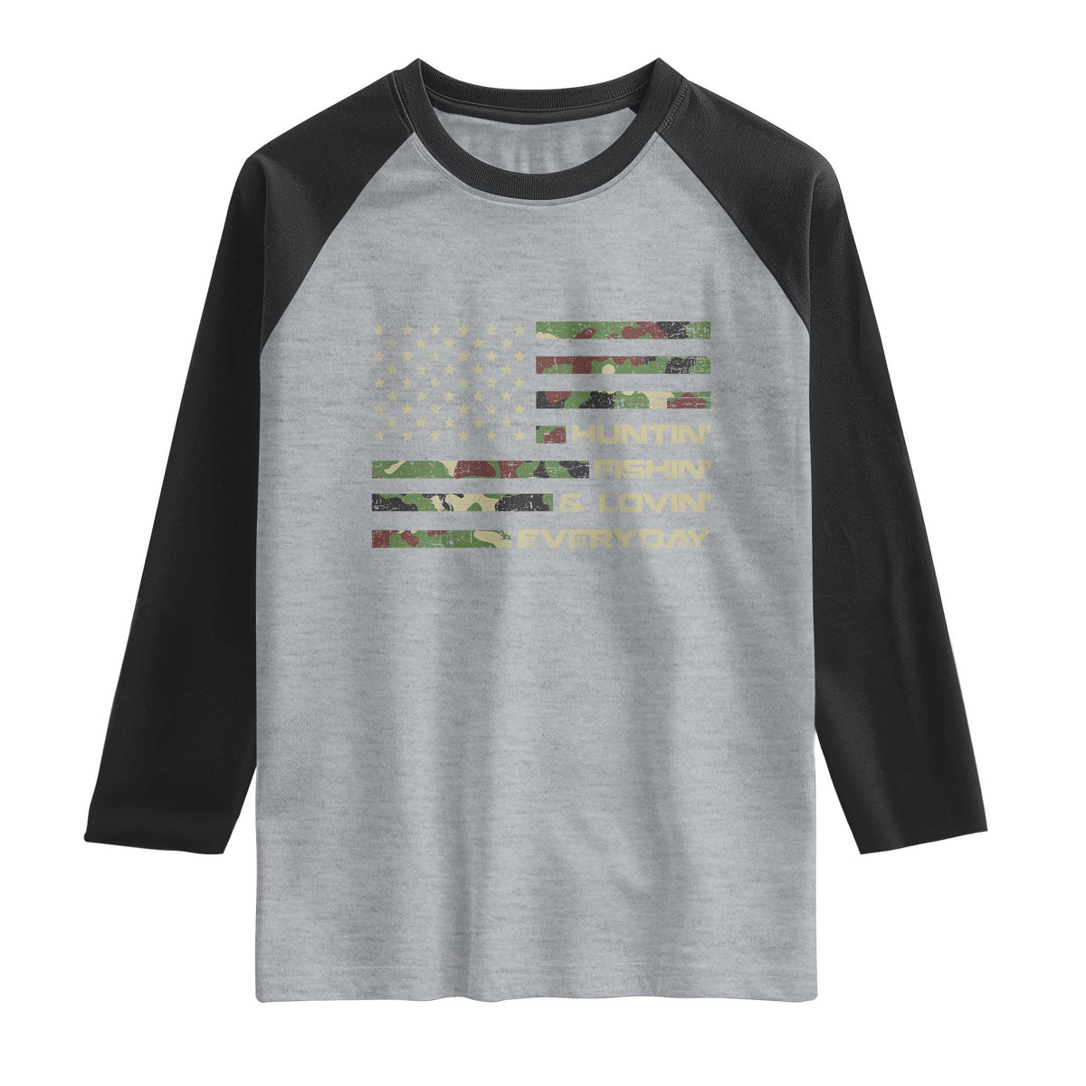 Hunting Fishing Loving Raglan Shirt Hunter Fisher Camo American Flag