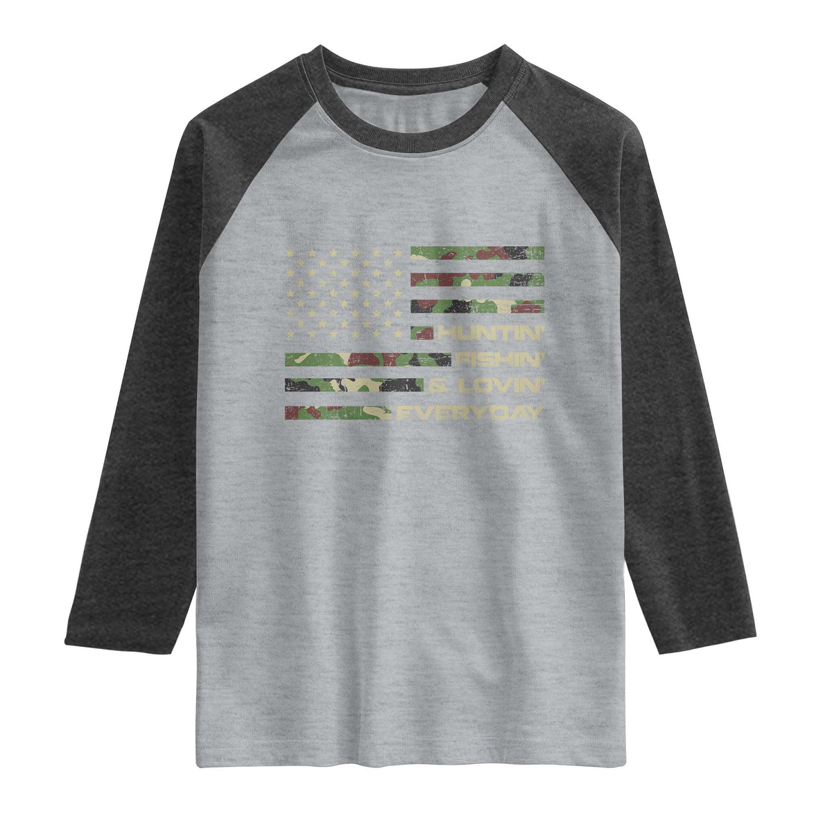 Hunting Fishing Loving Raglan Shirt Hunter Fisher Camo American Flag