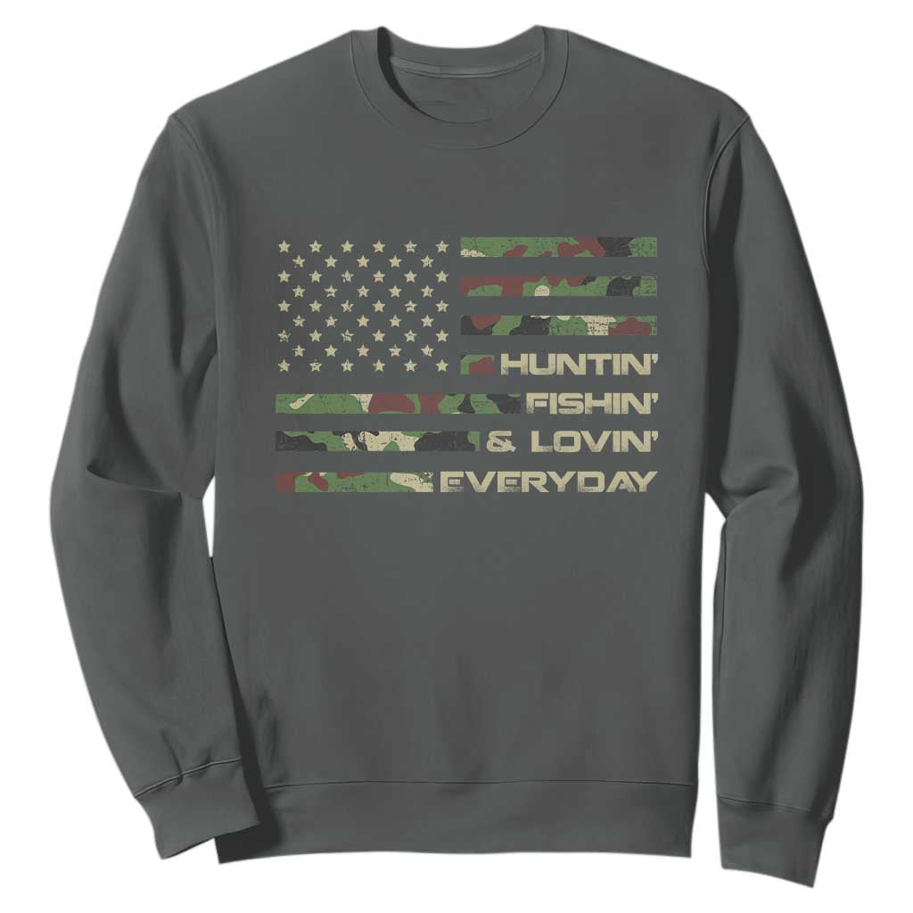 Hunting Fishing Loving Sweatshirt Hunter Fisher Camo American Flag