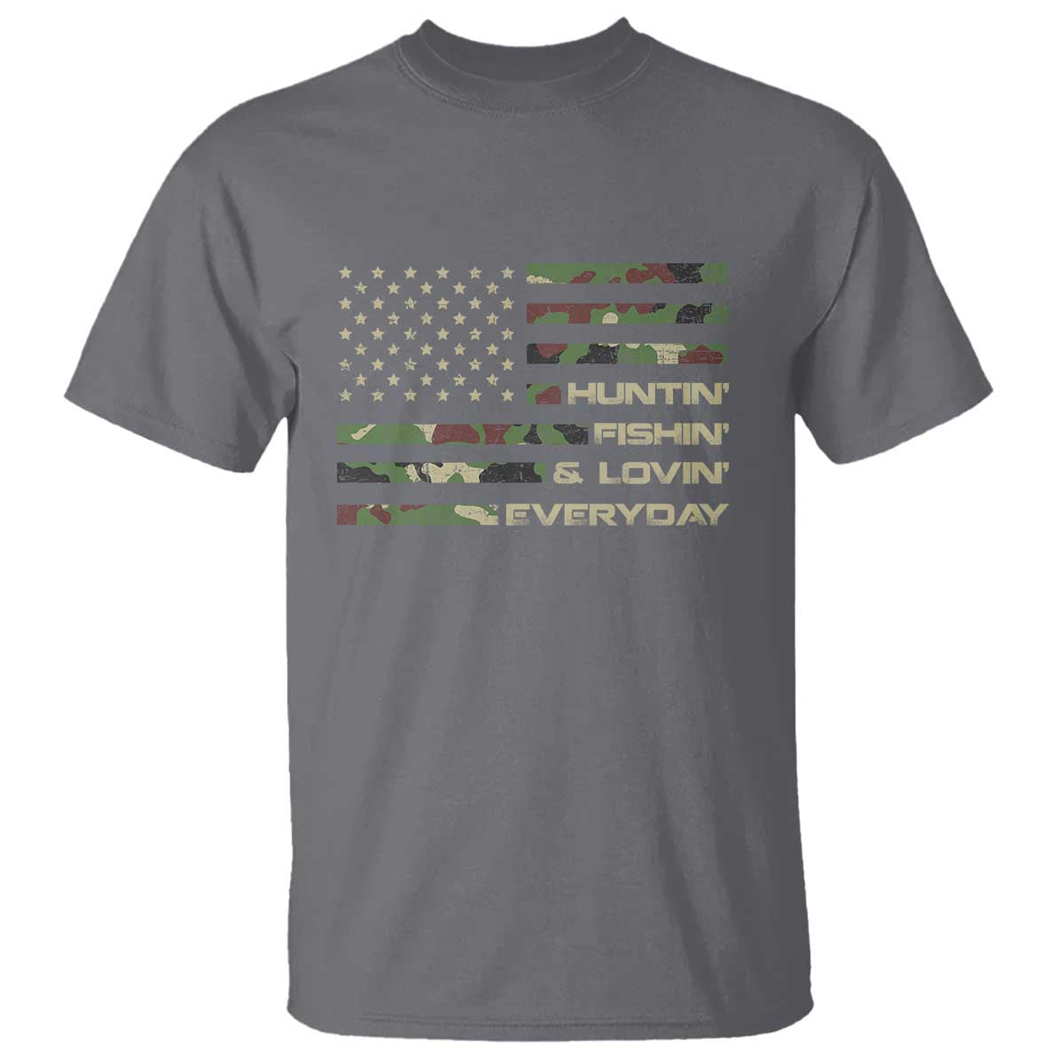 Hunting Fishing Loving T Shirt Hunter Fisher Camo American Flag