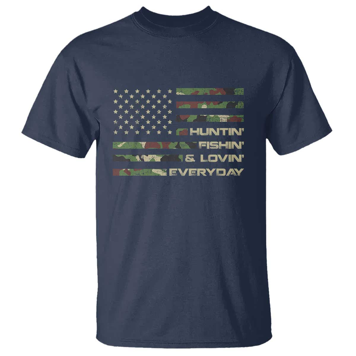 Hunting Fishing Loving T Shirt Hunter Fisher Camo American Flag