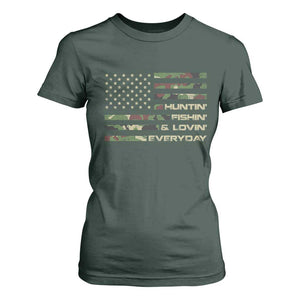 Hunting Fishing Loving T Shirt For Women Hunter Fisher Camo American Flag