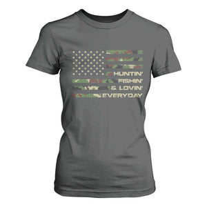 Hunting Fishing Loving T Shirt For Women Hunter Fisher Camo American Flag
