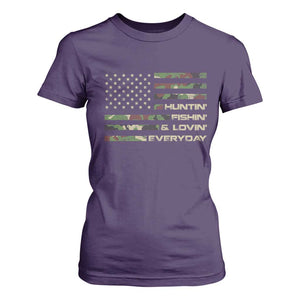 Hunting Fishing Loving T Shirt For Women Hunter Fisher Camo American Flag