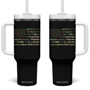 Hunting Fishing Loving Tumbler With Handle Hunter Fisher Camo American Flag