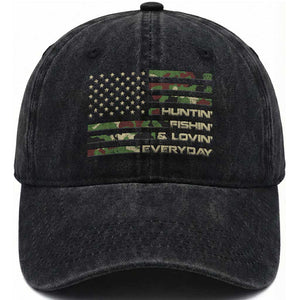 Hunting Fishing Loving Washed Cotton Baseball Cap Hunter Fisher Camo American Flag