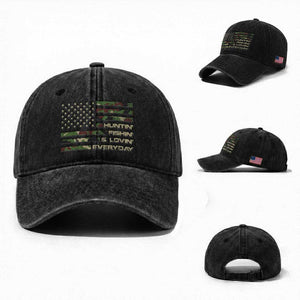 Hunting Fishing Loving Washed Cotton Baseball Cap Hunter Fisher Camo American Flag