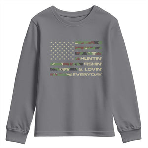 Hunting Fishing Loving Youth Sweatshirt Hunter Fisher Camo American Flag