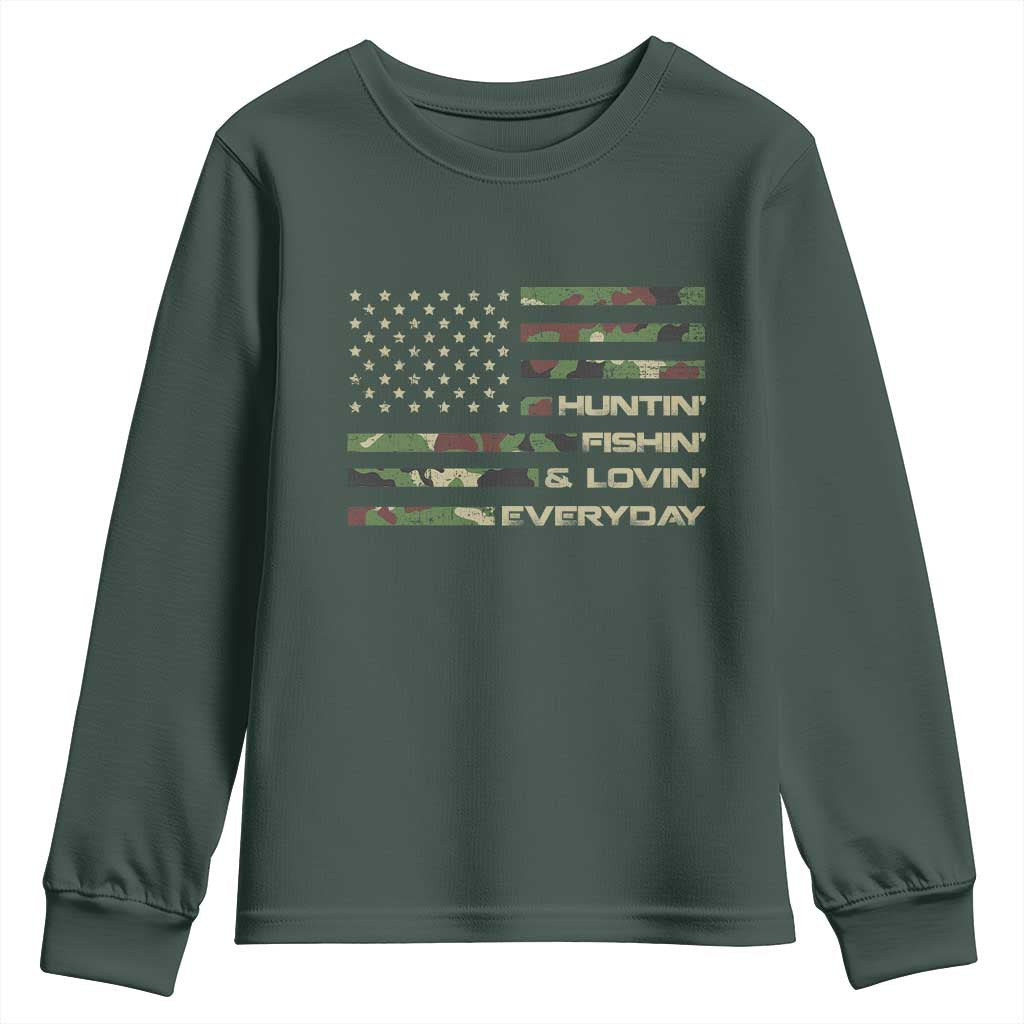 Hunting Fishing Loving Youth Sweatshirt Hunter Fisher Camo American Flag