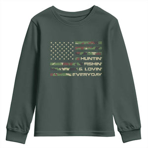 Hunting Fishing Loving Youth Sweatshirt Hunter Fisher Camo American Flag