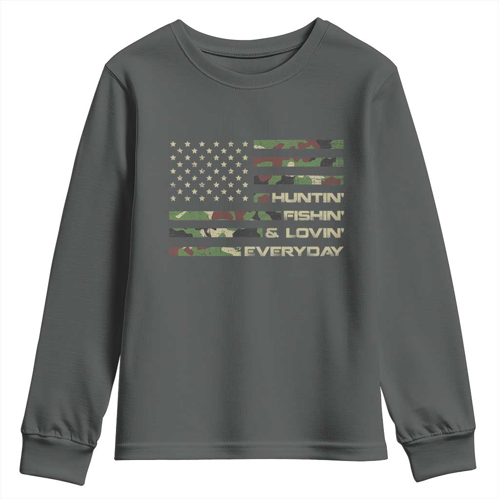 Hunting Fishing Loving Youth Sweatshirt Hunter Fisher Camo American Flag