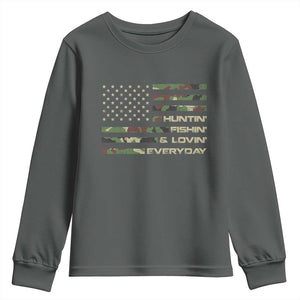 Hunting Fishing Loving Youth Sweatshirt Hunter Fisher Camo American Flag
