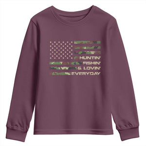Hunting Fishing Loving Youth Sweatshirt Hunter Fisher Camo American Flag
