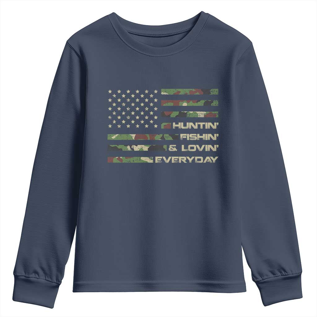 Hunting Fishing Loving Youth Sweatshirt Hunter Fisher Camo American Flag