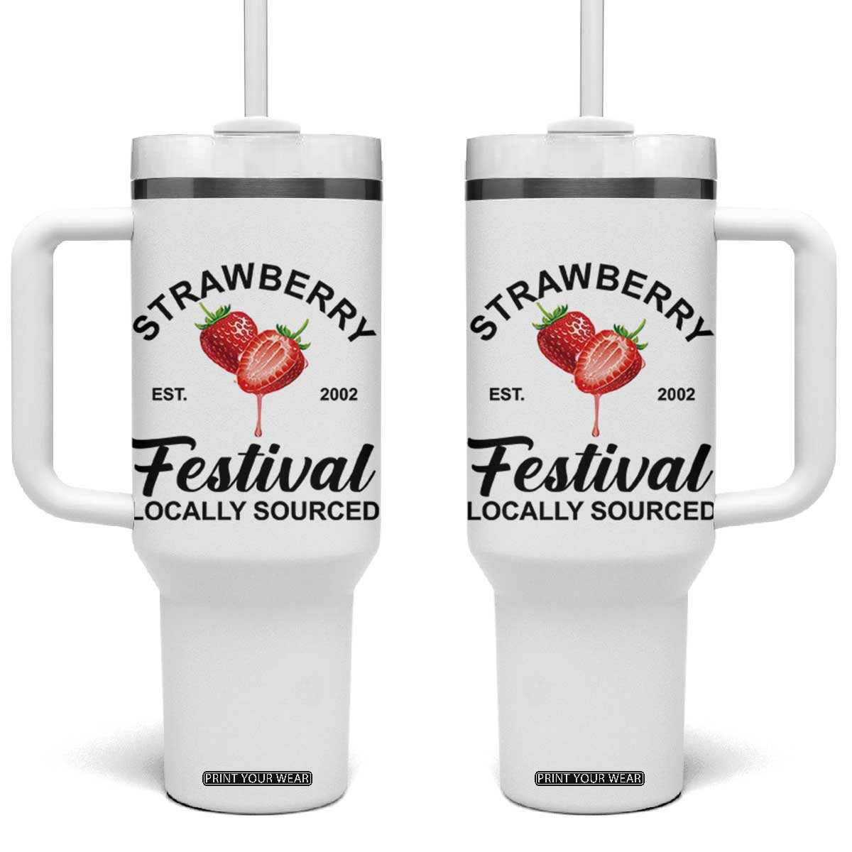 Strawberry Vintage Tumbler With Handle Summer Fruit Strawberry Festival Cottagecore TS10 One Size: 40 oz White Print Your Wear