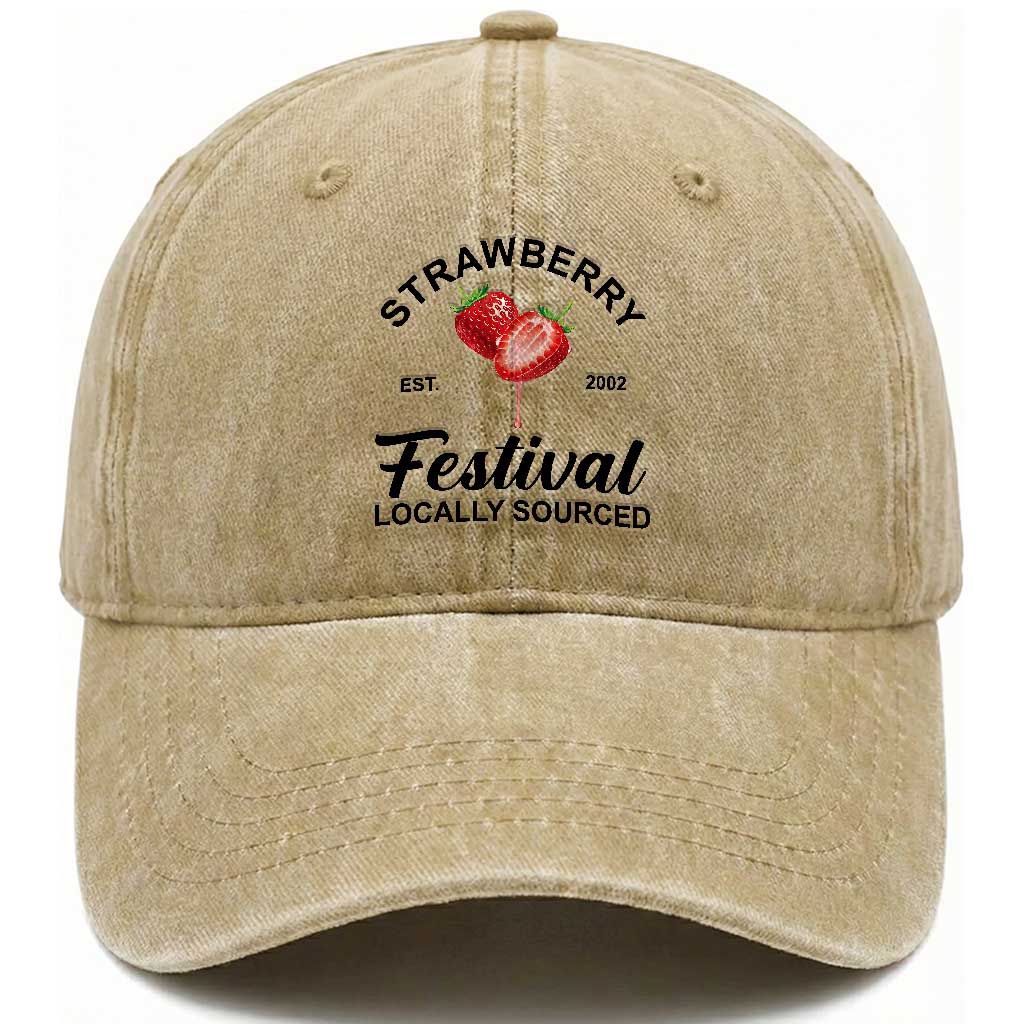 Strawberry Vintage Washed Cotton Baseball Cap Summer Fruit Strawberry Festival Cottagecore TS10 Print Your Wear