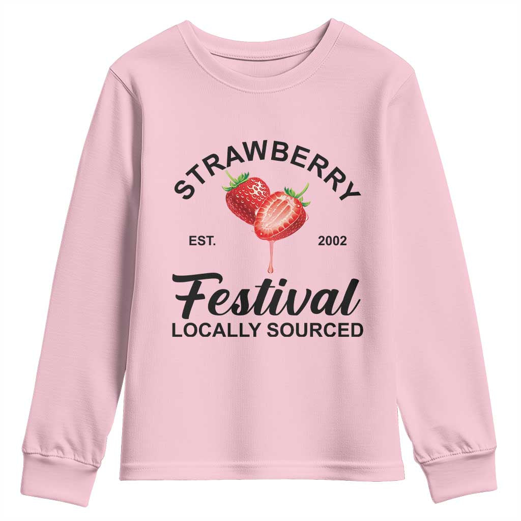 Strawberry Vintage Youth Sweatshirt Summer Fruit Strawberry Festival Cottagecore TS10 Light Pink Print Your Wear