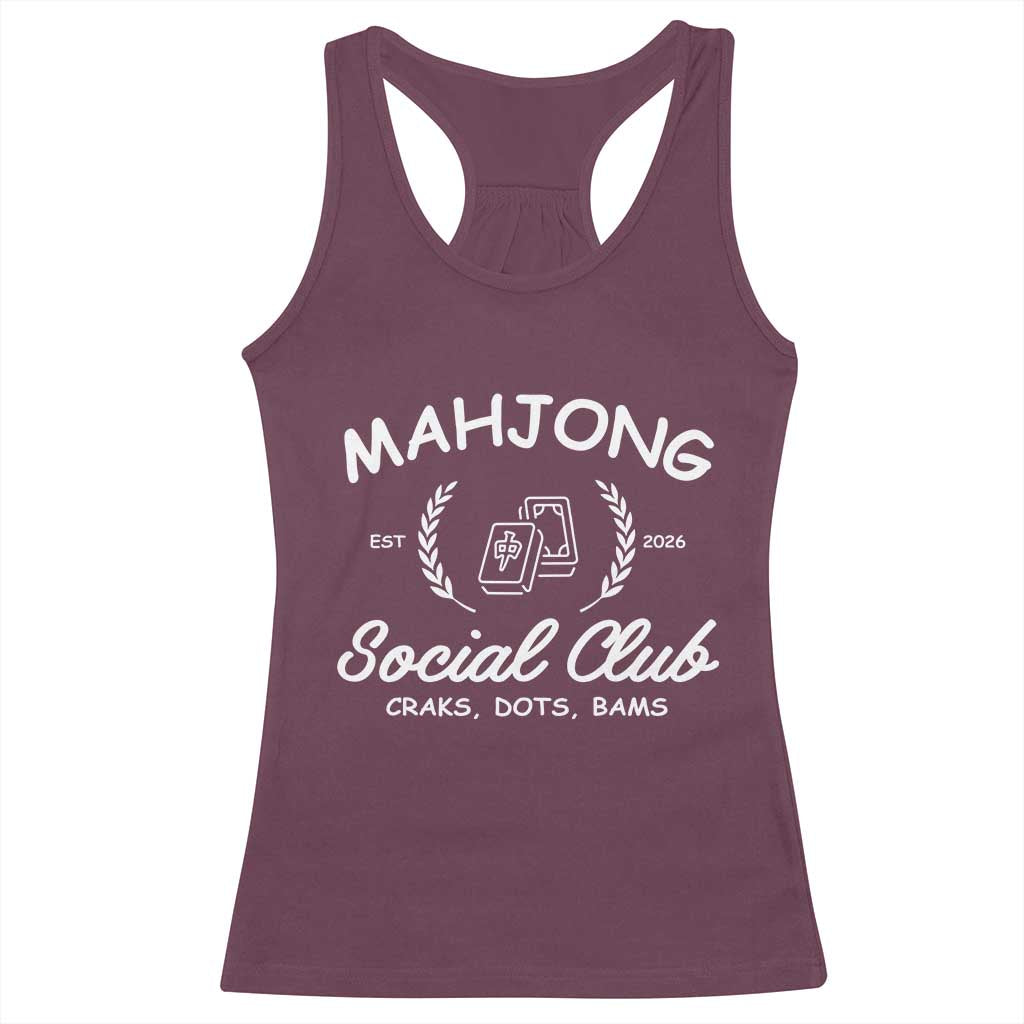 Funny Mahjong Social Club Racerback Tank Top Craks Dots Bams Mahjong Player Game Lovers TS10 Maroon Print Your Wear