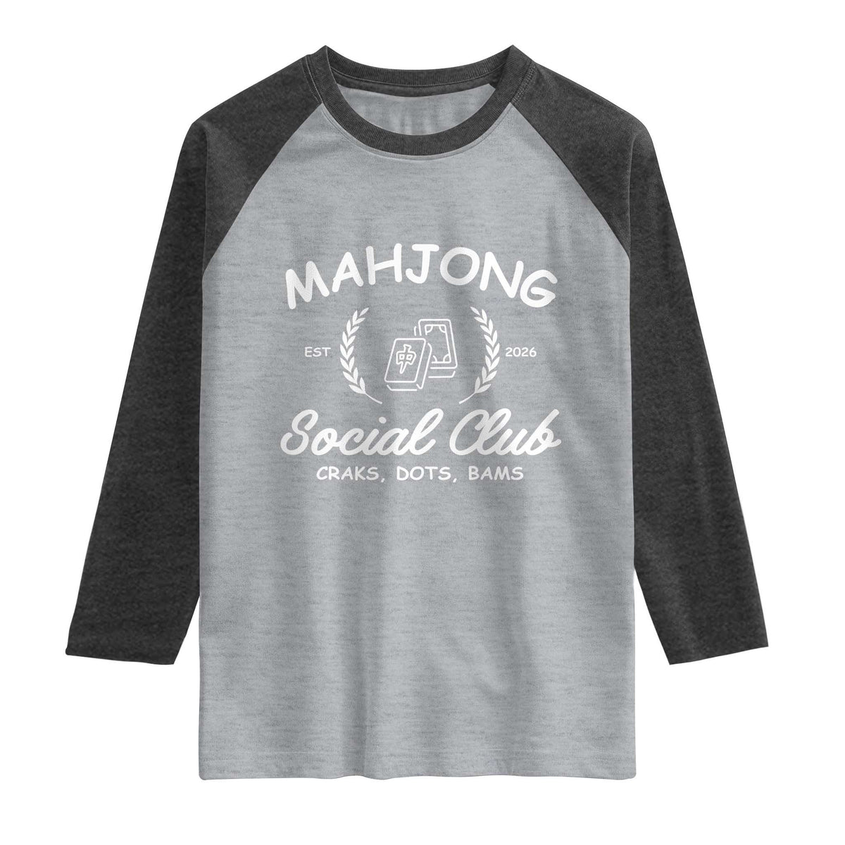 Funny Mahjong Social Club Raglan Shirt Craks Dots Bams Mahjong Player Game Lovers TS10 Heather Gray Heather Charcoal Print Your Wear