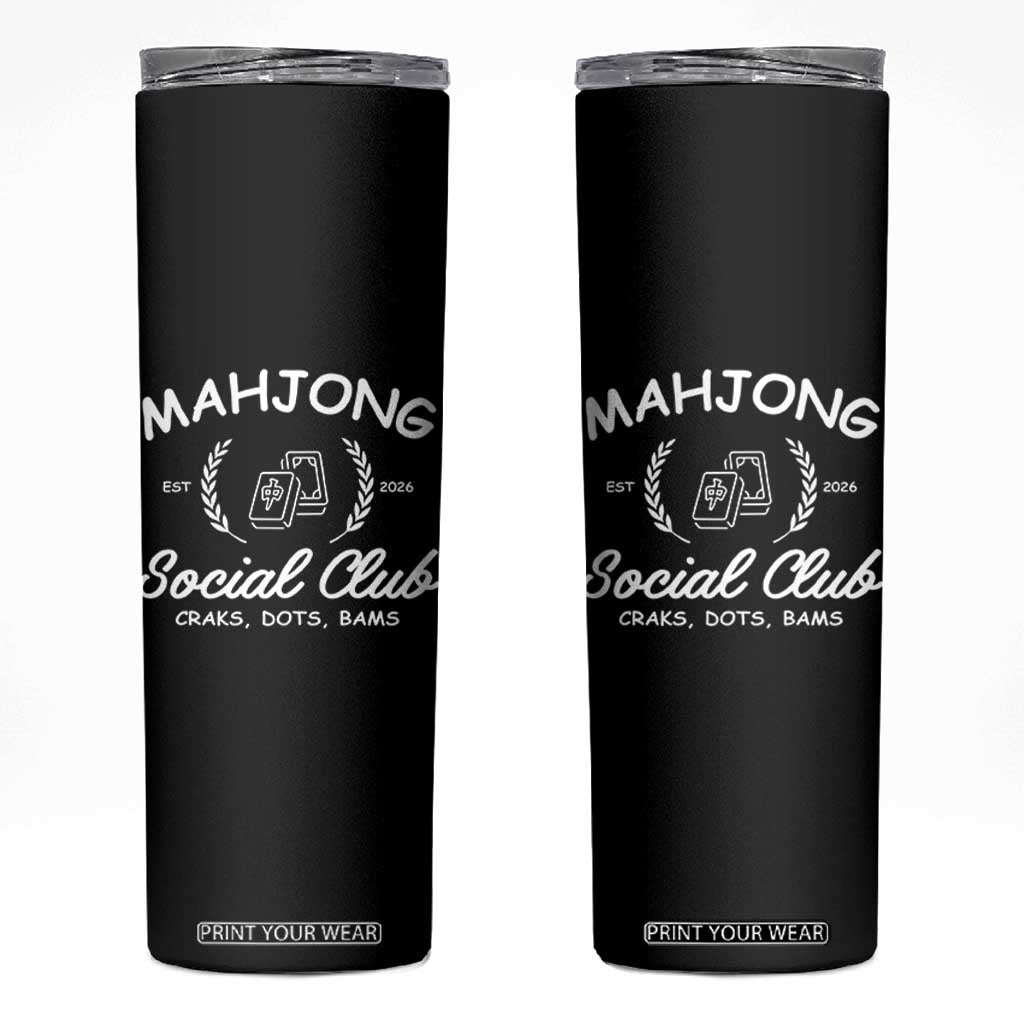 Funny Mahjong Social Club Skinny Tumbler Craks Dots Bams Mahjong Player Game Lovers TS10 Black Print Your Wear
