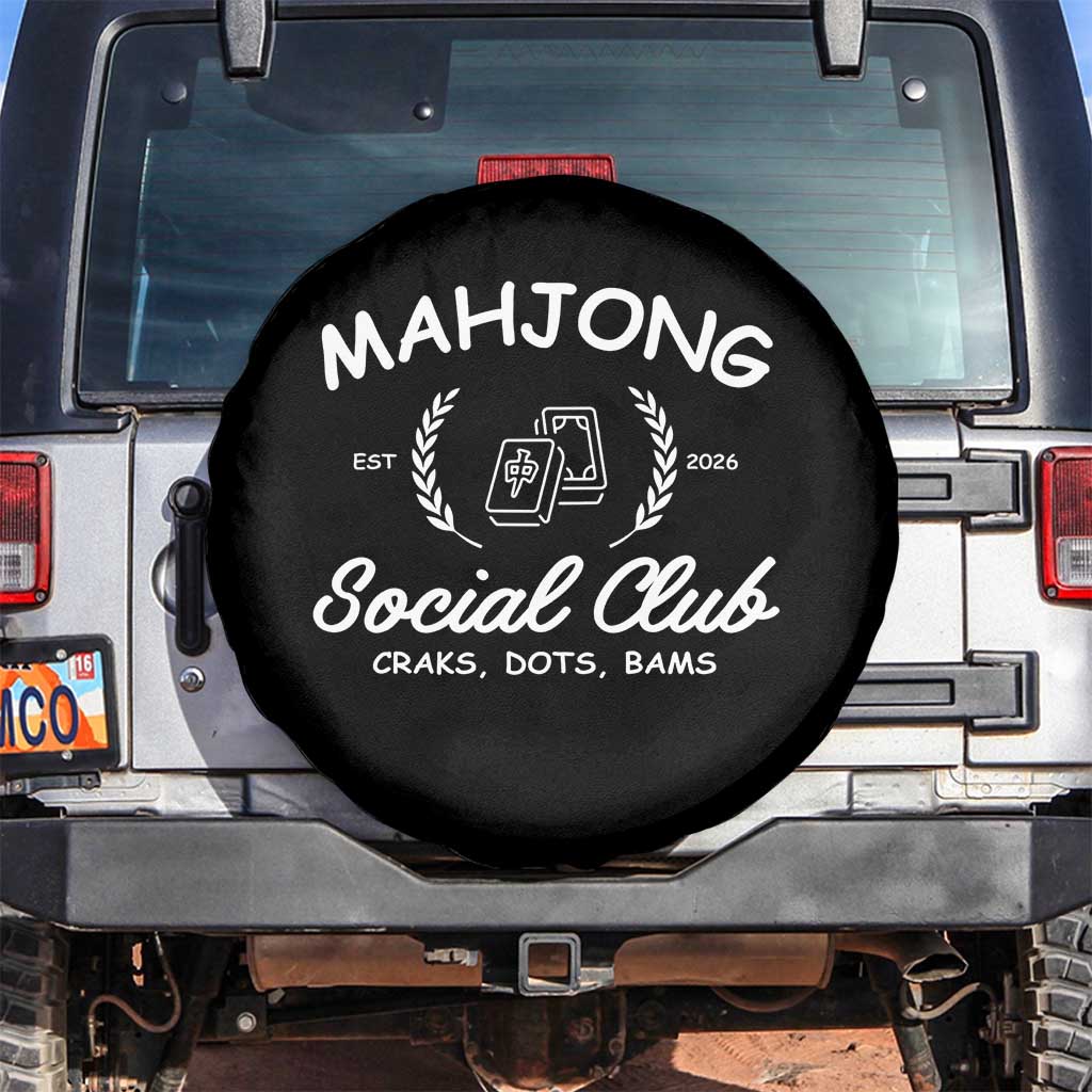 Funny Mahjong Social Club Spare Tire Cover Craks Dots Bams Mahjong Player Game Lovers TS10 No hole Black Print Your Wear