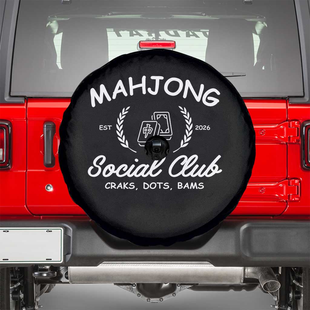 Funny Mahjong Social Club Spare Tire Cover Craks Dots Bams Mahjong Player Game Lovers TS10 Black Print Your Wear