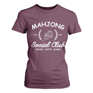 Funny Mahjong Social Club T Shirt For Women Craks Dots Bams Mahjong Player Game Lovers TS10 Maroon Print Your Wear