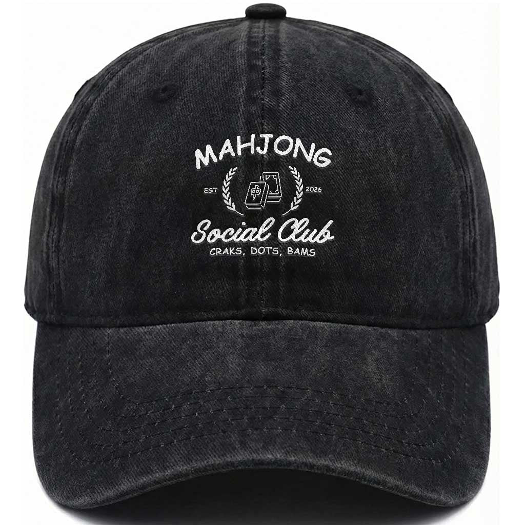 Funny Mahjong Social Club Washed Cotton Baseball Cap Craks Dots Bams Mahjong Player Game Lovers TS10 Print Your Wear