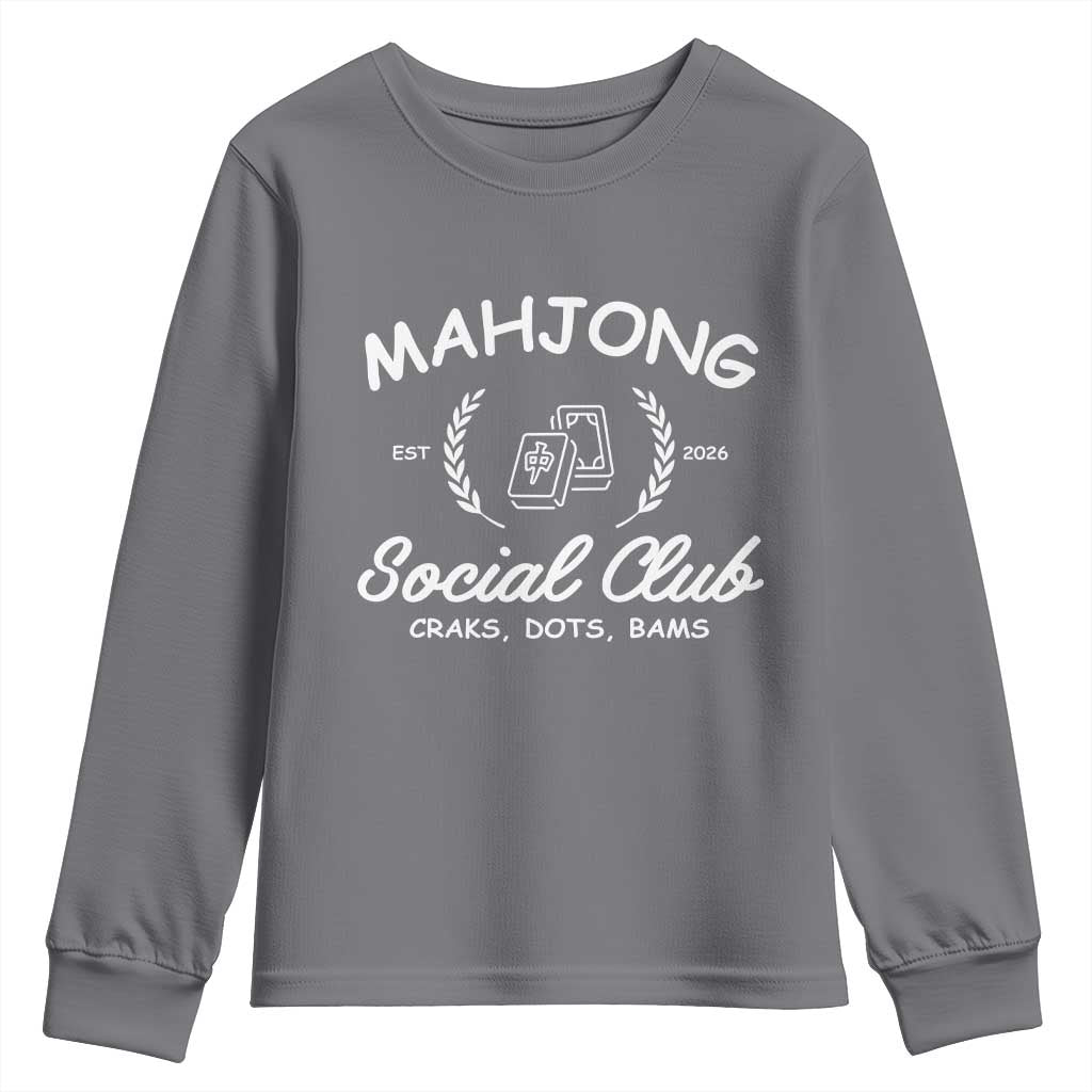 Funny Mahjong Social Club Youth Sweatshirt Craks Dots Bams Mahjong Player Game Lovers TS10 Charcoal Print Your Wear