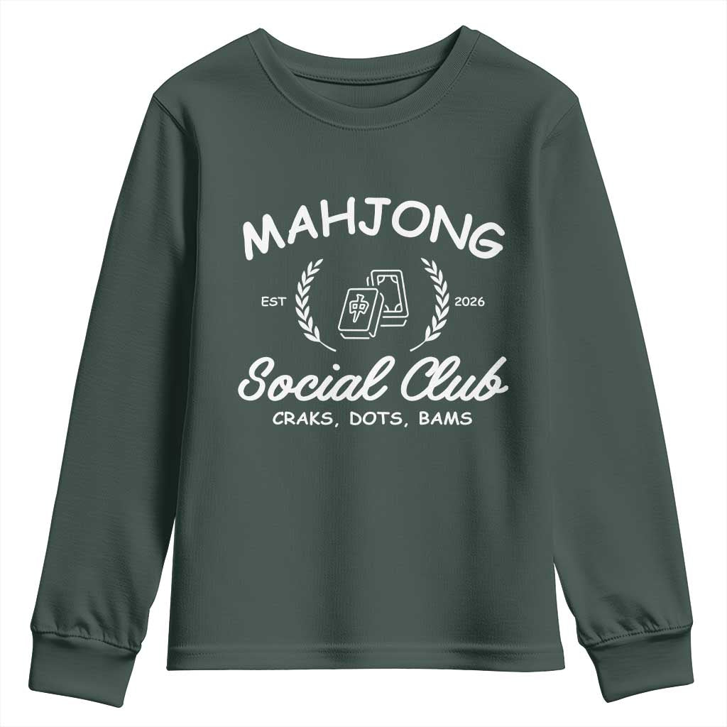 Funny Mahjong Social Club Youth Sweatshirt Craks Dots Bams Mahjong Player Game Lovers TS10 Dark Forest Green Print Your Wear