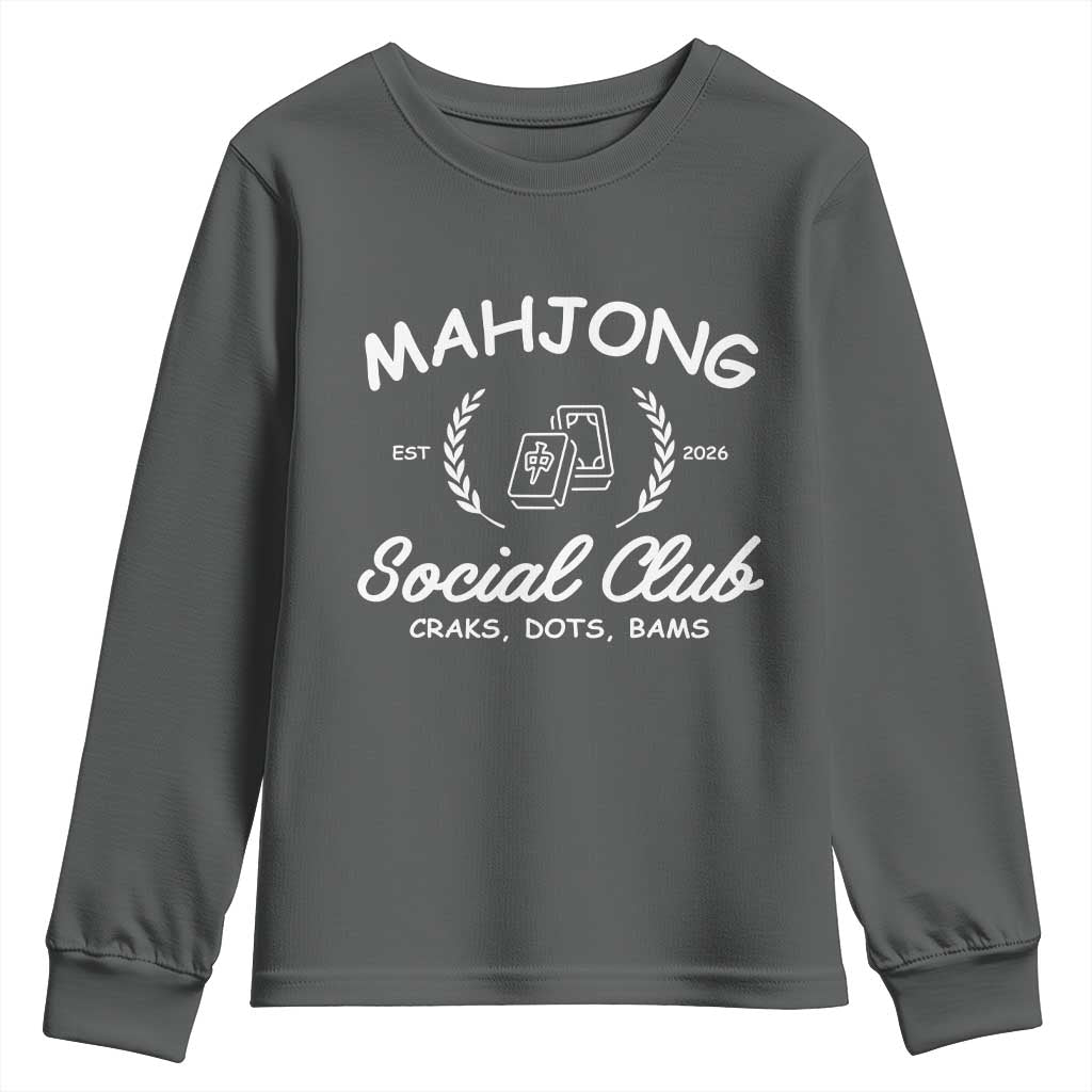 Funny Mahjong Social Club Youth Sweatshirt Craks Dots Bams Mahjong Player Game Lovers TS10 Dark Heather Print Your Wear