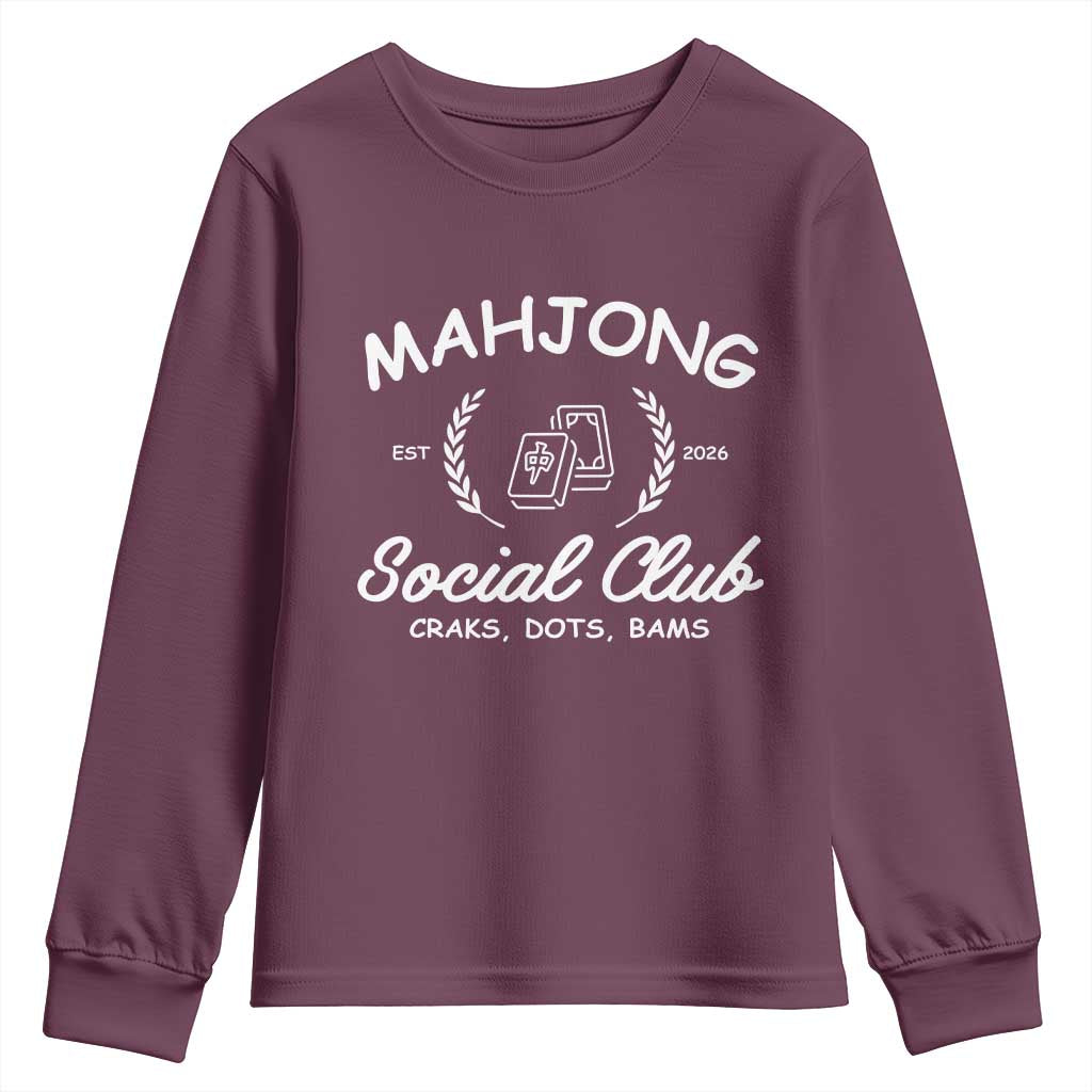 Funny Mahjong Social Club Youth Sweatshirt Craks Dots Bams Mahjong Player Game Lovers TS10 Maroon Print Your Wear