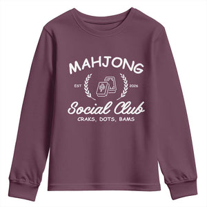 Funny Mahjong Social Club Youth Sweatshirt Craks Dots Bams Mahjong Player Game Lovers TS10 Maroon Print Your Wear