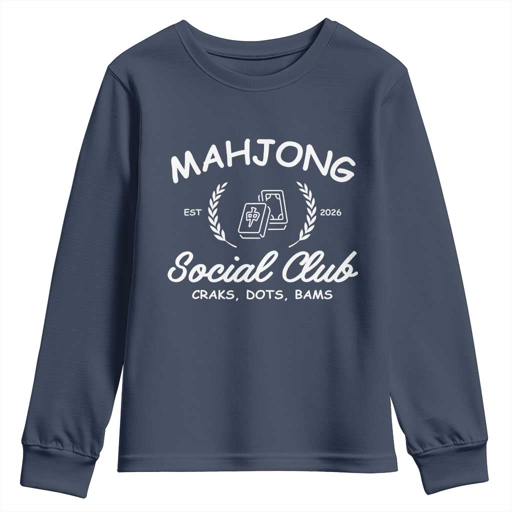 Funny Mahjong Social Club Youth Sweatshirt Craks Dots Bams Mahjong Player Game Lovers TS10 Navy Print Your Wear
