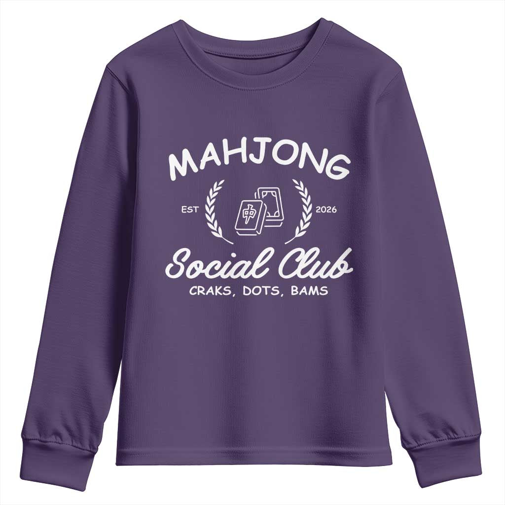 Funny Mahjong Social Club Youth Sweatshirt Craks Dots Bams Mahjong Player Game Lovers TS10 Purple Print Your Wear