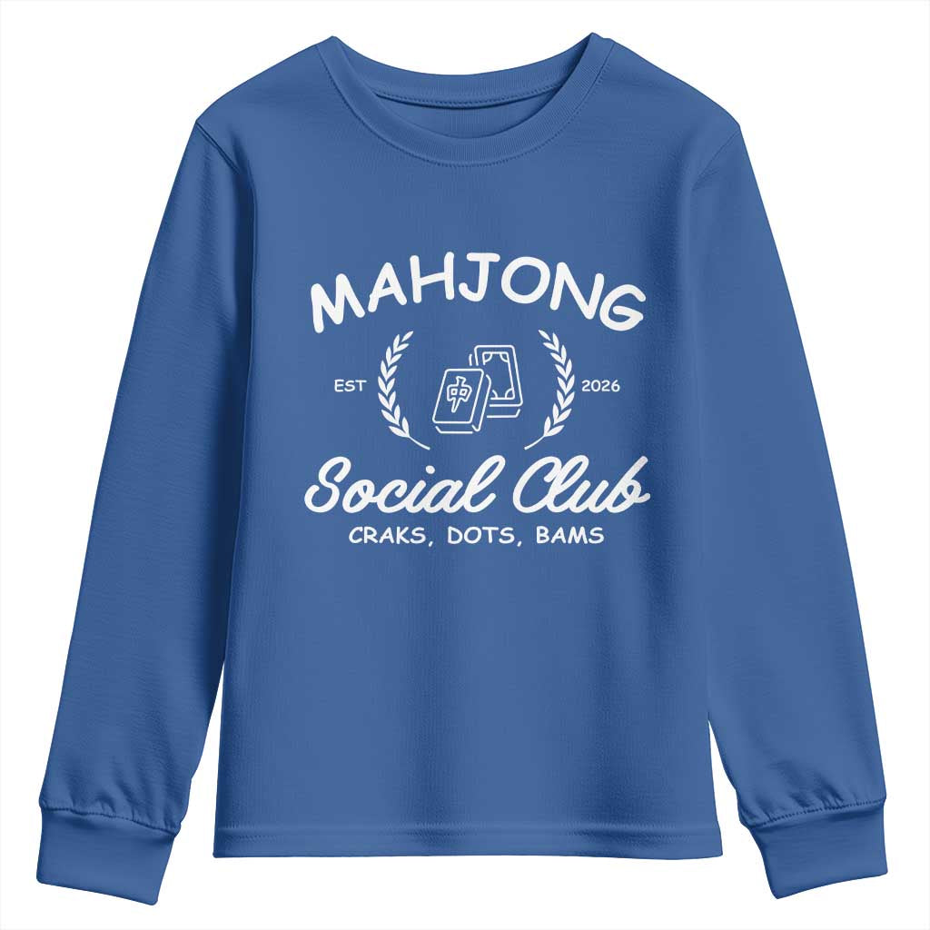 Funny Mahjong Social Club Youth Sweatshirt Craks Dots Bams Mahjong Player Game Lovers TS10 Royal Blue Print Your Wear
