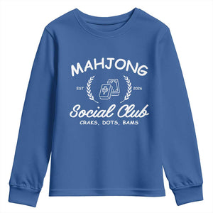Funny Mahjong Social Club Youth Sweatshirt Craks Dots Bams Mahjong Player Game Lovers TS10 Royal Blue Print Your Wear