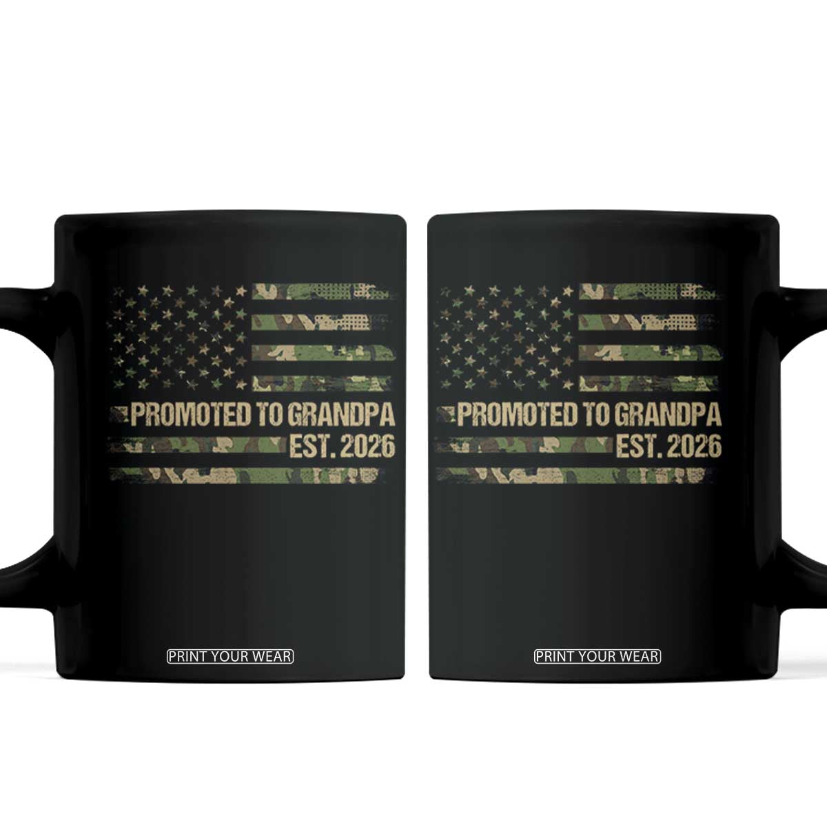 Promoted To Grandpa Est. 2026 Coffee Mug Retro Camo American Flag TS10 Black Print Your Wear