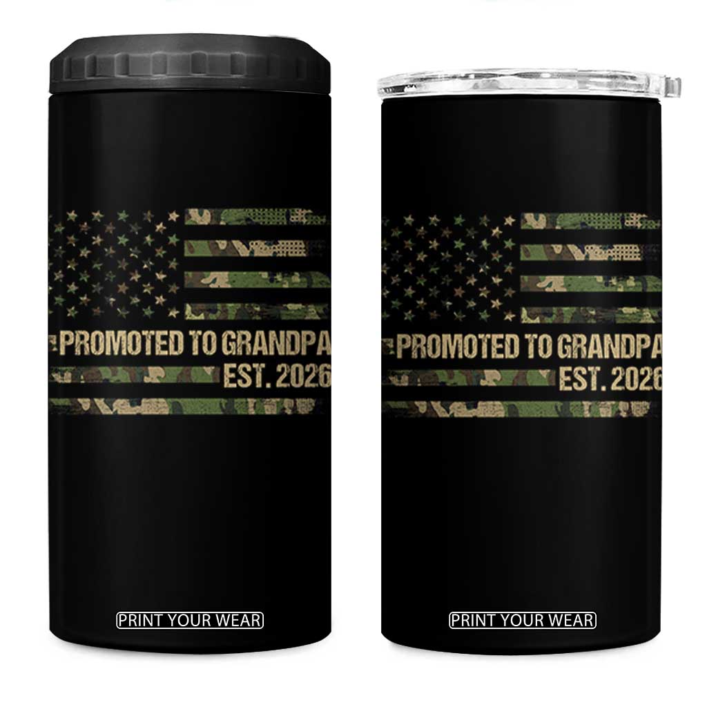 Promoted To Grandpa Est. 2026 4 in 1 Can Cooler Tumbler Retro Camo American Flag TS10 One Size: 16 oz Black Print Your Wear