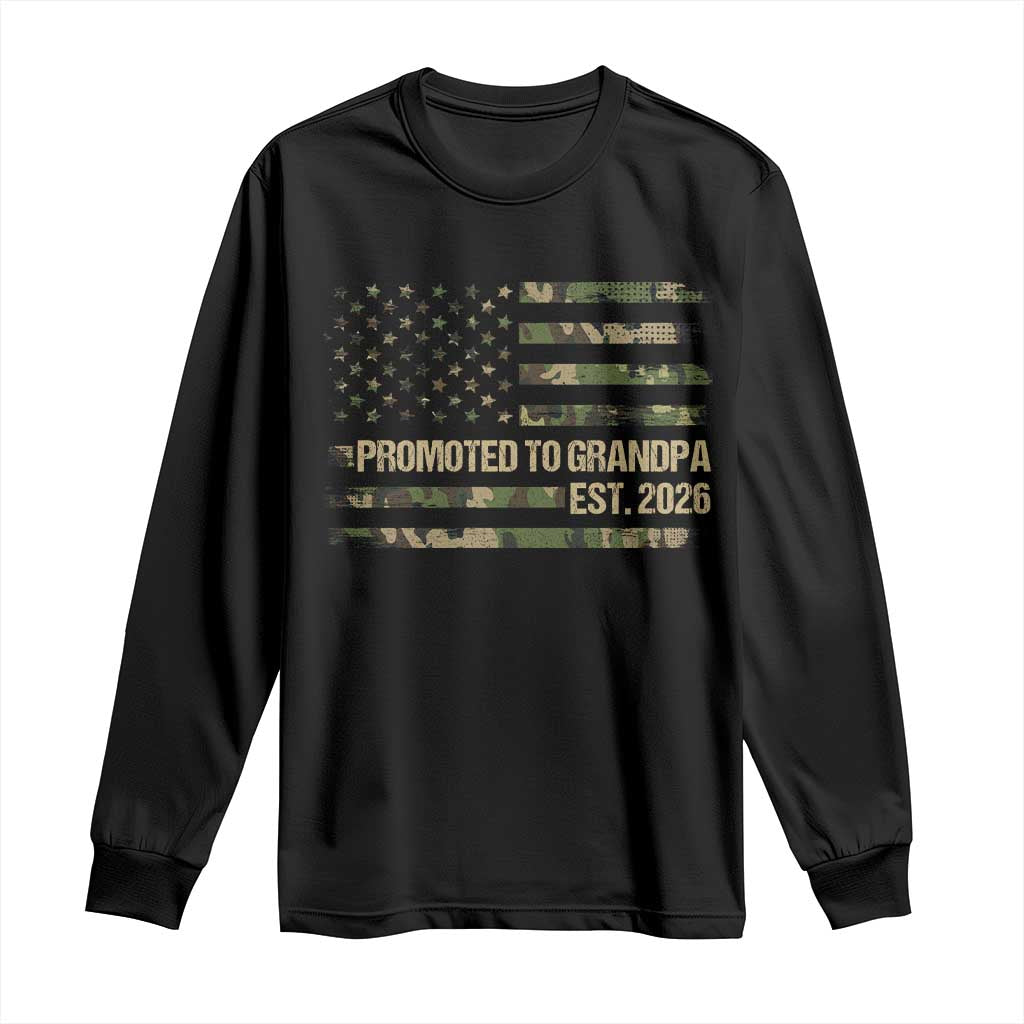 Promoted To Grandpa Est. 2026 Long Sleeve Shirt Retro Camo American Flag TS10 Black Print Your Wear