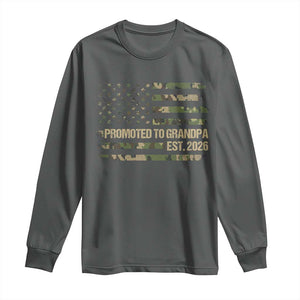 Promoted To Grandpa Est. 2026 Long Sleeve Shirt Retro Camo American Flag TS10 Dark Heather Print Your Wear