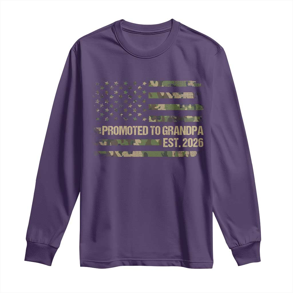 Promoted To Grandpa Est. 2026 Long Sleeve Shirt Retro Camo American Flag TS10 Purple Print Your Wear