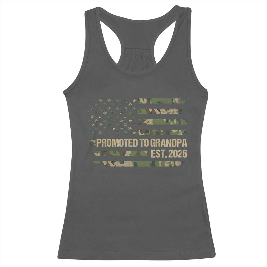 Promoted To Grandpa Est. 2026 Racerback Tank Top Retro Camo American Flag TS10 Dark Heather Print Your Wear